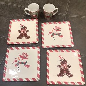Assortment of Holiday decor! 4 plates, 2 Santa mugs.